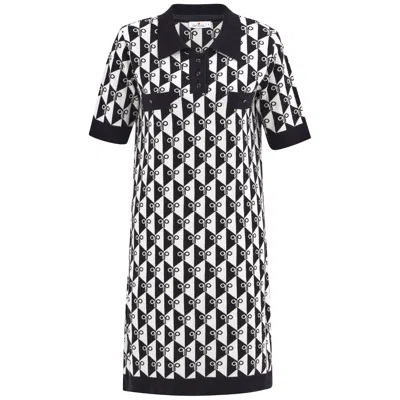 Peraluna Women's %100 Organic Cotton Polo Neck Jacquard Knitwear Mini Dress - Black/ecru In Beige/black