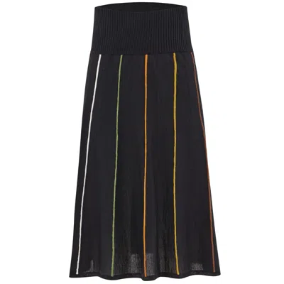 Peraluna Women's 3d Color Striped Knee Length Knitwear Skirt In Black