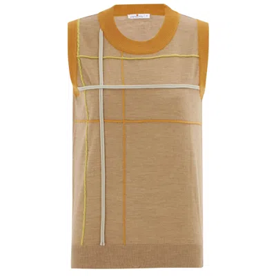 Peraluna Women's Asymmetric Striped O-neck Vest In Camel Melange In Beige