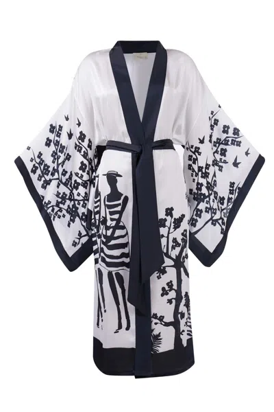 Peraluna Women's Beach Girls Long Kimono  In Black And White In Black/white