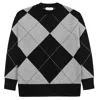 Peraluna Women's Black / Grey Oxford O-neck Diamond Pattern Pullover In Black In Black/grey