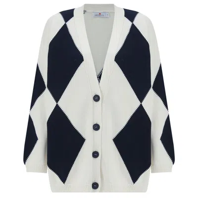 Peraluna Women's Black / White Irene Diamond Patterned Cardigan In Black/white