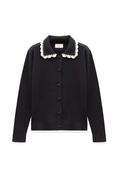 Peraluna Women's Black / White Laila Flat Knit Polo-neck Cardigan In Black In Multi