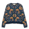 Peraluna Women's Blue / Brown Felicity Floral Jacquard Knit Cardigan In Blue/brown
