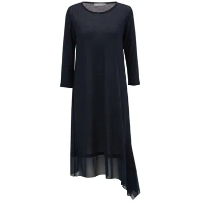 Peraluna Women's Blue Fine Chiffon Hem Summer Knit Dress - Navy