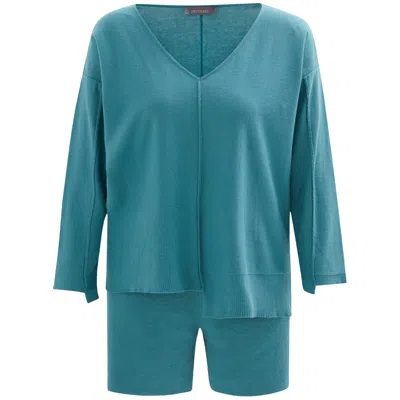 Peraluna Women's Blue Fine V-neck Knitted Tunic In Turquoise
