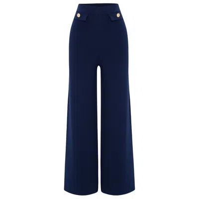 Peraluna Women's Blue Marlene Trouser Button Detailed Knit Pants In Navy