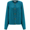 Peraluna Women's Blue May Cardigan Cable Knit Balloon Sleeve In Turquoise In Blue