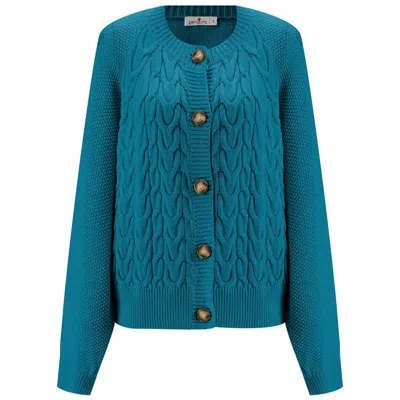 Peraluna Women's Blue May Cardigan Cable Knit Balloon Sleeve In Turquoise