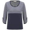 Peraluna Women's Blue Sailor Striped Knitwear 3/4 Sleeve Pullover - Indigo Melange/white In Blue