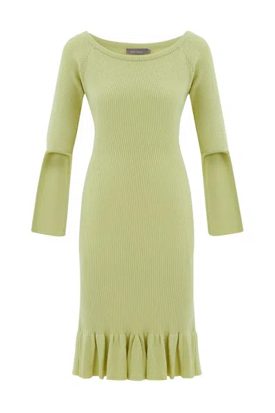 Peraluna Women's Boat-neck Ribbed Ruffled Knitwear Dress - Green