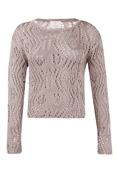 Peraluna Women's Brown Amy Top Openwork Knitted Blouse In Mink