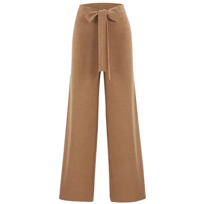 Peraluna Women's Brown Bell Bottom Knit Trousers - Camel Melange