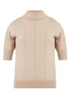 Peraluna Women's Brown Betty High Neck Short Sleeve Knitwear Fine Blouse - Beige In Brown