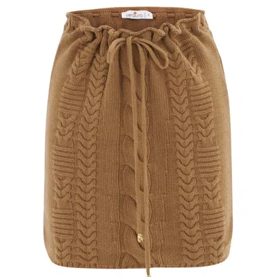 Peraluna Women's Brown Cable Knit Cashmere Blend Knitwear Mini Skirt - Camel
