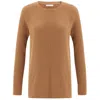Peraluna Women's Brown Cashmere Blend O-neck Ribbed Slit Pullover - Camel In Brown