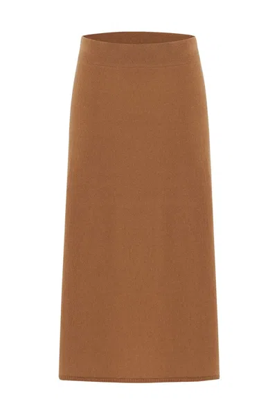 Peraluna Women's Brown Casual Cashmere Blend Knitwear Midi Flare Skirt - Camel