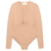 Peraluna Women's Brown Devon V-neck Knit Snap-closure Bodysuit In Camel In Brown