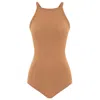 Peraluna Women's Brown Greta Halter Neck Bodysuit In Camel In Brown