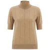 Peraluna Women's Brown Betty High Neck Short Sleeve Knitwear Fine Blouse - Camel Melange In Brown