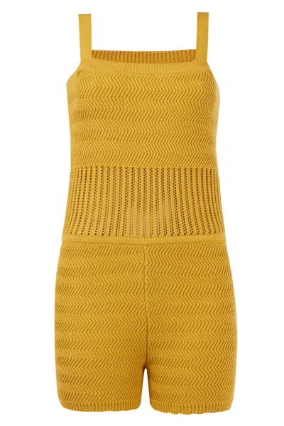 Peraluna Women's Brown Iris Openwork Body Harringborn Knit In Mustard