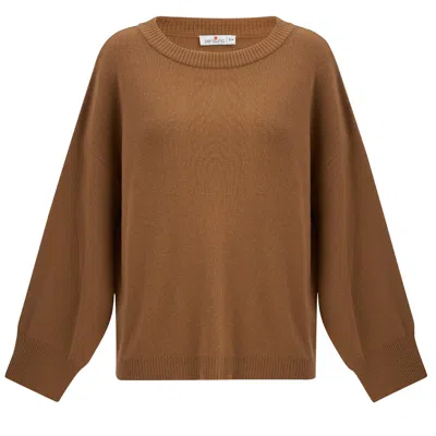 Peraluna Women's Brown Kimono Sleeve O-neck Cashmere Blend Knitwear Pullover - Camel