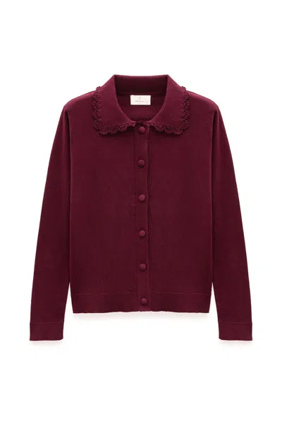 Peraluna Women's Brown Laila Flat Knit Polo-neck Cardigan In Burgundy