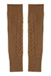 Peraluna Women's Brown Long Fingerless Cable Knit Arm Warmer Thumb Hole Stretchy Cashmere Blend Gloves - Came In Brown