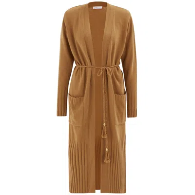 Peraluna Women's Brown Shawl Collar Cashmere Blend Long Cardigan - Camel