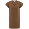 Peraluna Women's Brown V-neck Knitwear Sleeveless Drop-shoulder Long Tunic - Camel In Brown