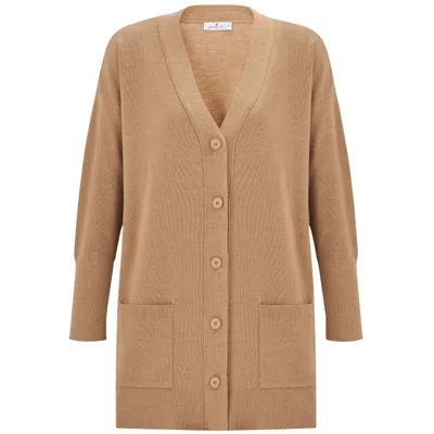 Peraluna Women's Brown Nicola V-neck Long Knit Cardigan - Camel Melange