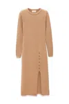 Peraluna Women's Brown Zaira Minimal Cable Knit Slit Midi Dress In Camel In Brown