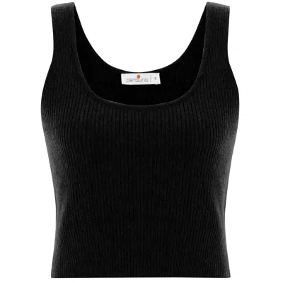 Peraluna Women's Cashmere Blend Crop Fit Ribbed Knitwear Singlet - Black