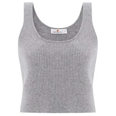 Peraluna Women's Cashmere Blend Crop Fit Ribbed Knitwear Singlet - Grey Melange