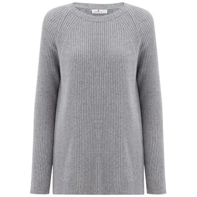 Peraluna Women's Cashmere Blend O-neck Ribbed Slit Pullover - Grey Melange