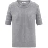 Peraluna Women's Cashmere Blend O-neck Short Sleeve 3d Vertical Striped Knitwear Blouse - Grey Melange In Grey