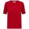 Peraluna Women's Cashmere Blend O-neck Short Sleeve 3d Vertical Striped Knitwear Blouse - Red In Red