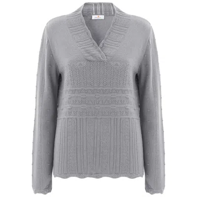 Peraluna Women's Cashmere Blend Shawl Collar Openwork Knitwear Pullover - Grey In Gray