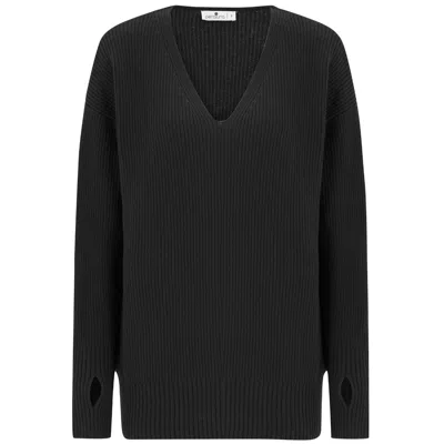 Peraluna Women's Cashmere Blend V Neck Loose Fit Pullover - Black