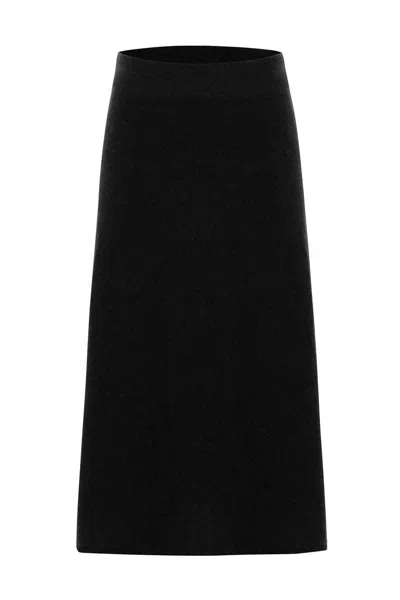 Peraluna Women's Casual Cashmere Blend Knitwear Midi Flare Skirt - Black
