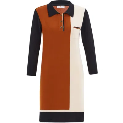 Peraluna Women's Color-block Polo Neck Midi Knit Dress - Multicolour