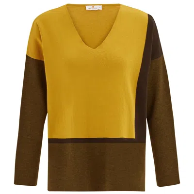 Peraluna Women's Color-block V-neck Side-slit Knitwear Tunic - Multicolour In Yellow