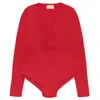 Peraluna Women's Devon V-neck Knit Snap-closure Bodysuit In Red In Red