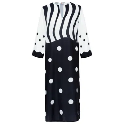 Peraluna Women's Dot Pattern V Neck Midi Length Slit Caftan In Black