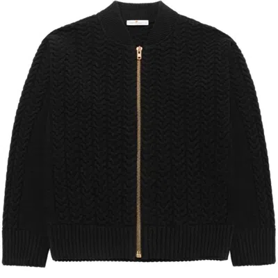 Peraluna Women's Dover Cable Knit Bomber Jacket In Black