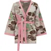 Peraluna Women's Floral Pattern Shimmer Detailed Short Knit Kimono - Pink/multicolour In Pink
