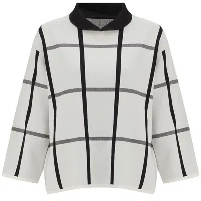 Peraluna Women's Gemma Knit Blouse Peter Pan Collar Geometric Pattern - Ecru/black In Beige/black
