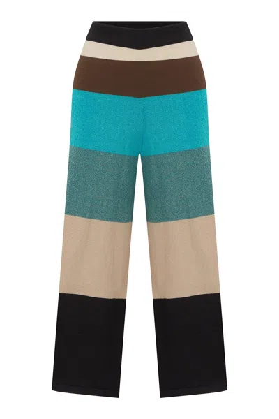 Peraluna Women's Green / Blue / Brown Sasha Wide Striped Glittery Trouser In Multicolor In Green/blue/brown