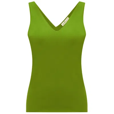 Peraluna Women's Green Ruby Top V-neck Fine Knit Tank Top In Olive