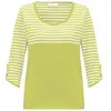 Peraluna Women's Green Sailor Striped Knitwear 3/4 Sleeve Pullover - Lime/white In Green